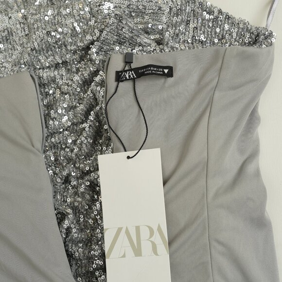 Zara mini strapless sequins dress, Size S (2), Silver colour - Picture 9 of 12